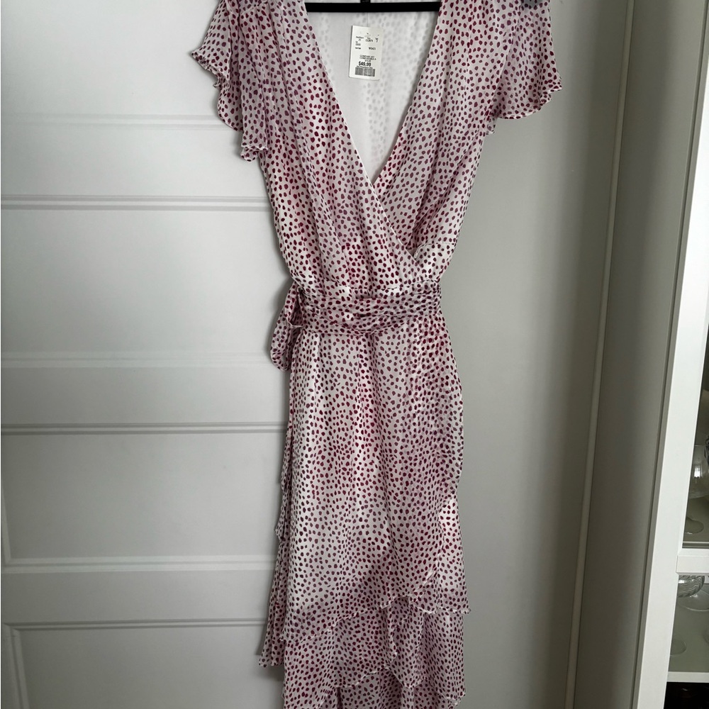 Sage High Low Dress with Red Polka Dots